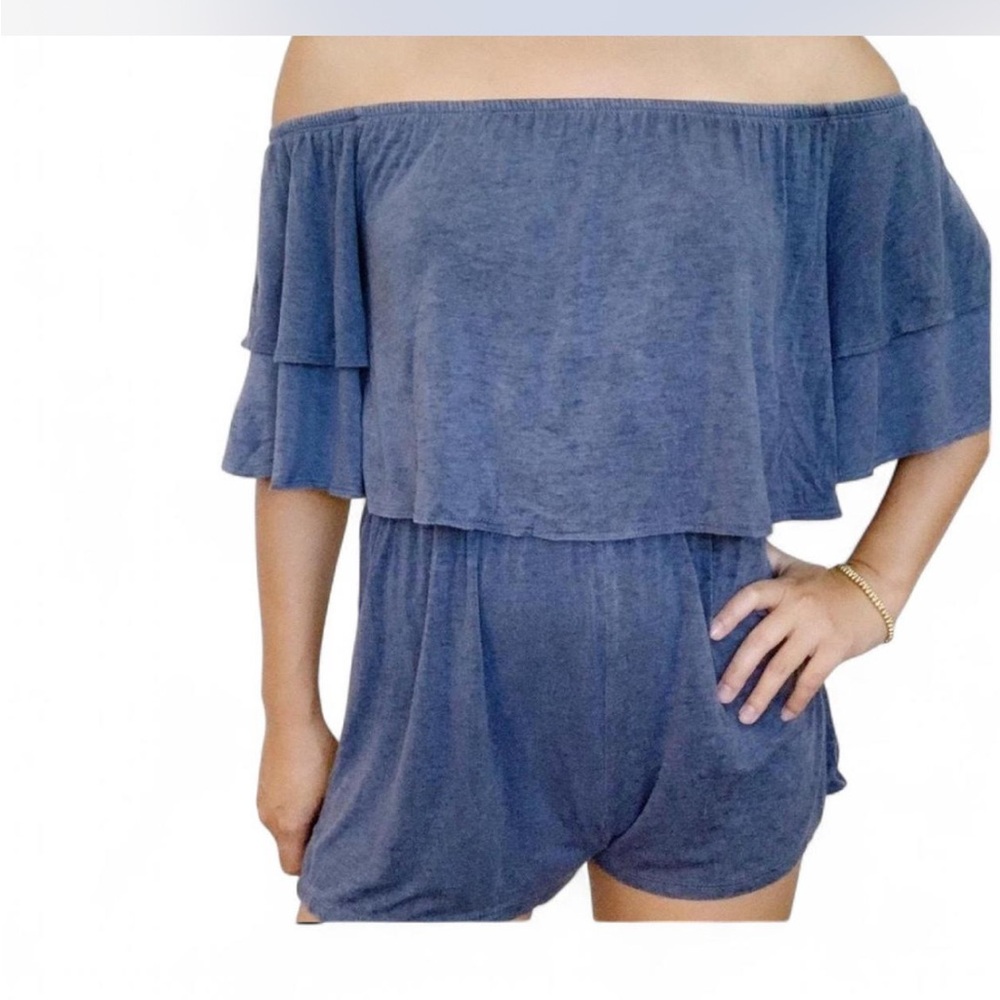 SOPRAN women’s blue off shoulder romper L. comfortable and soft jersey fabric.
